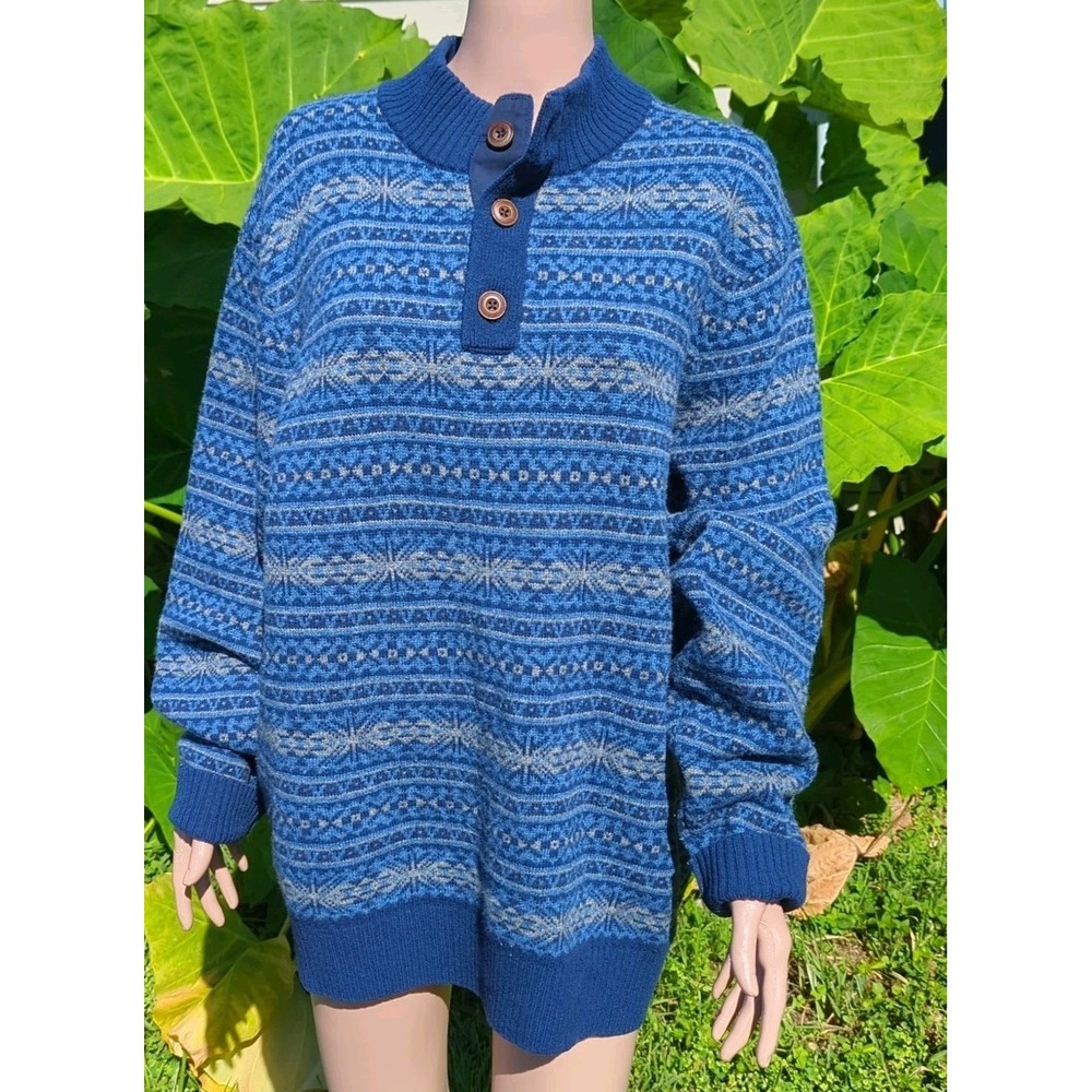 Vineyard Vines Men XL Fair‎ Isle Blue Lambswool Sweater Long Sleeve Pullover